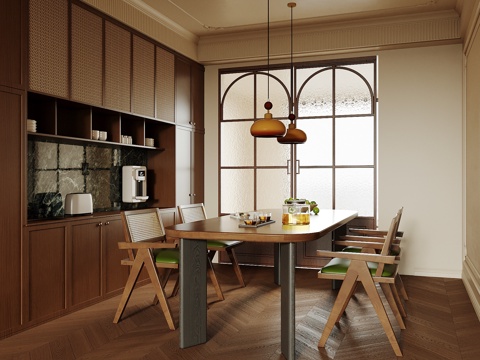 中古风茶台 餐桌椅 酒柜su模型