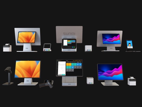 收银机 扫码器 收银机组合su模型