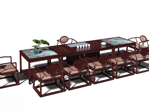 新中式宋式美学红木茶桌椅3d模型