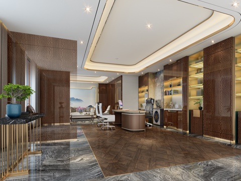  新中式董事长办公室3d模型 