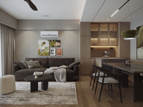 现代中古风客厅su模型