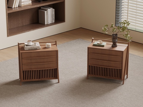  中古风床头柜 边柜 新中式床头柜3d模型 