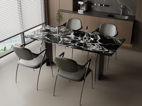 现代意式餐桌椅su模型