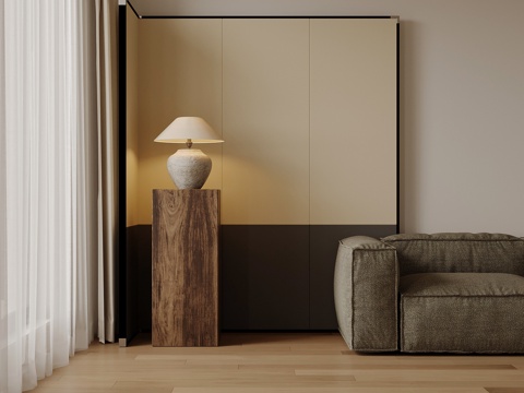 中古风屏风 台灯su模型