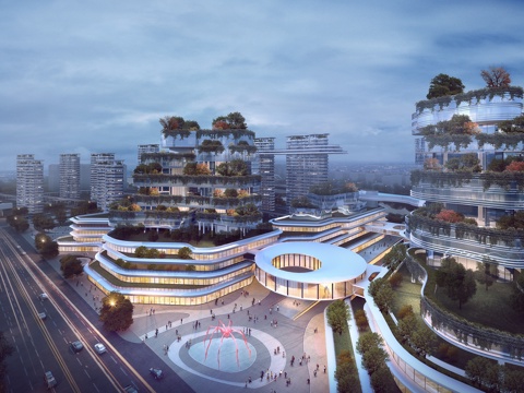  现代 夜景 未来社区 商业街 第四代住宅3D模型3d模型 