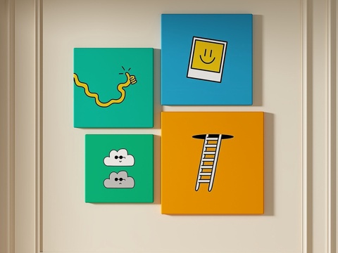 现代，简约，抽象，多巴胺，组合，装饰画3d模型