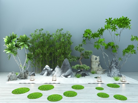  新中式石头景观假山3d模型 