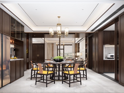  新中式餐厅3d模型 