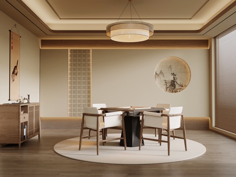 新中式棋牌室 麻将桌 棋牌桌su模型