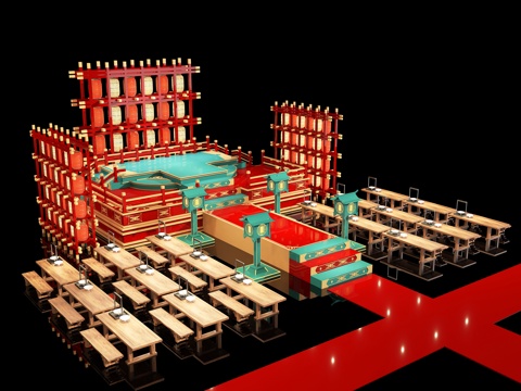新中式舞台 国风国潮舞台 美陈 网红美陈 商场美陈装置 户外su模型