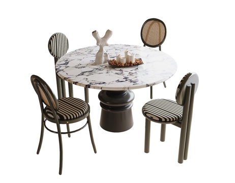 现代餐桌椅 圆形餐桌 餐椅su模型