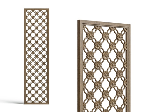  中式镂空雕花隔断屏风3d模型 