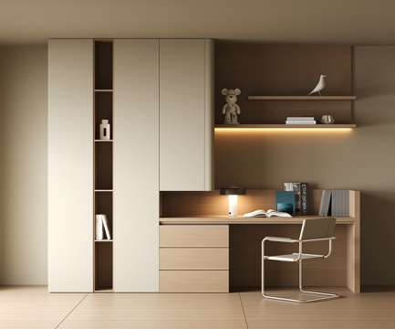 现代书桌一体柜su模型