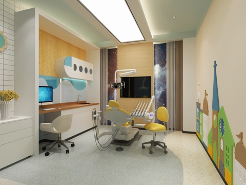  现代儿童牙科医疗诊室 手术台3d模型 