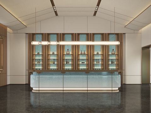  宋风轻奢售楼处水吧台前台3d模型 