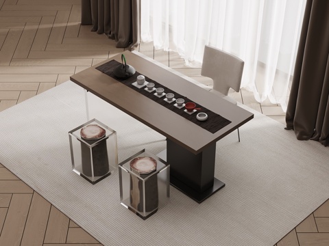 现代意式茶桌椅 小茶台su模型