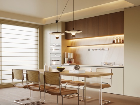 现代餐厅 餐桌椅 酒柜su模型