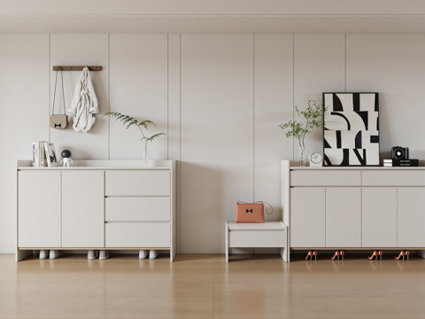 现代边柜鞋柜换鞋凳su模型