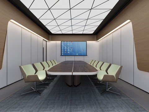  现代会议室 会议桌 LED屏3d模型 