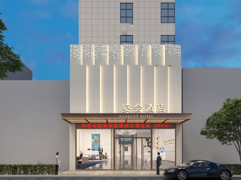 现代酒店建筑  民宿宾馆建筑su模型