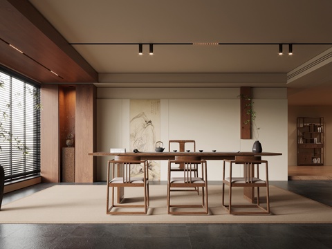 新中式茶室 茶桌椅 茶台su模型