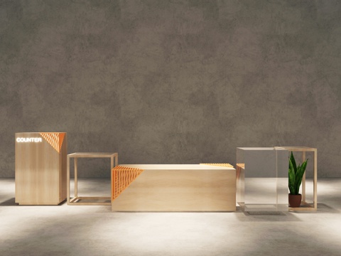  北欧装饰木纹展台3d模型 