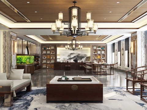  新中式办公室3d模型 