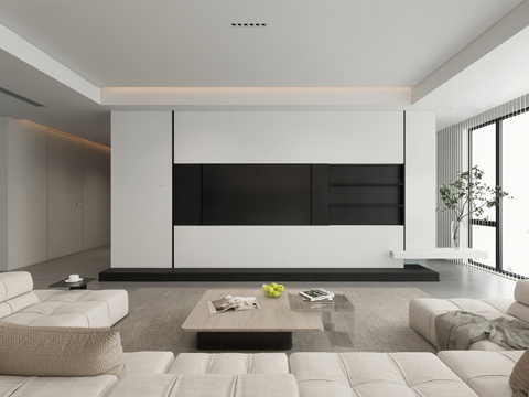 极简家居客厅 无主灯客厅su模型