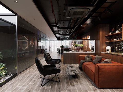  现代工业风办公室 LOFT风格办公空间 商用办公室 经理室开3d模型 