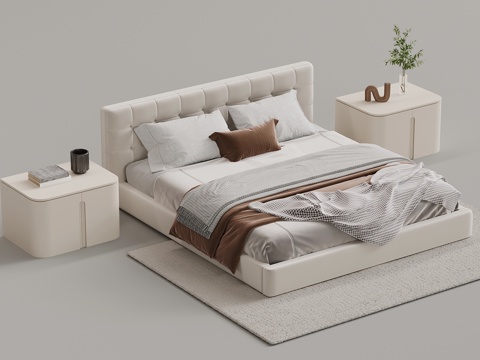 现代双人床su模型