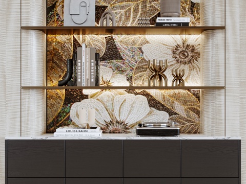 中古装饰柜架 书架 饰品摆件 置物架su模型