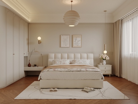 法式卧室 双人床 衣柜su模型