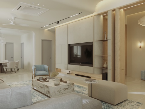 轻奢简约客厅厨房su模型