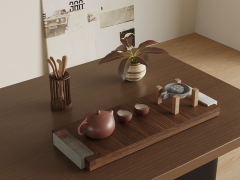 新中式摆件 茶杯茶壶 茶具3d模型 