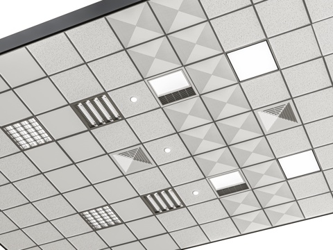  现代开放办公区吊灯 管道吊顶吊灯 拼接吊灯 公共办公区吊灯3d模型 