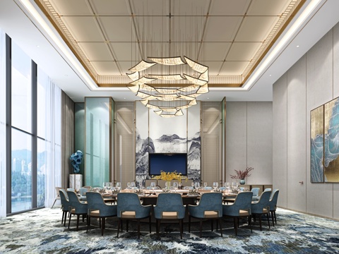  特色餐饮包厢 包房 大包厢 吊灯3d模型 