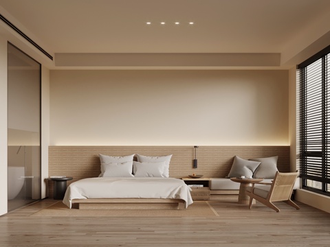 现代客房 大床房 套房 双人床 卧室su模型