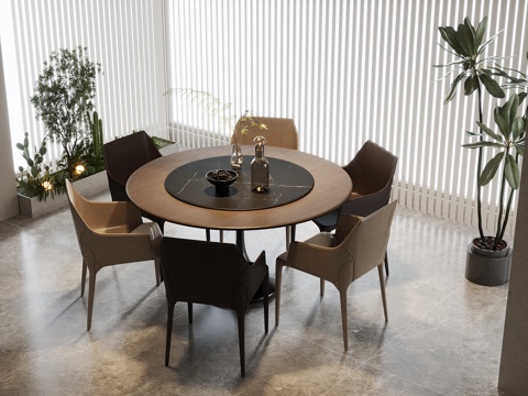  现代意式餐桌椅 圆形餐桌椅3d模型 