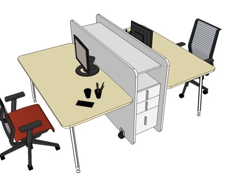 办公桌 办公椅 文件柜 员工办公桌su模型