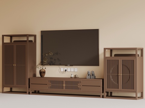新中式电视柜su模型
