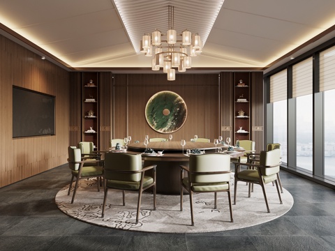 新中式包厢 包间 餐桌椅su模型