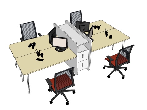 办公桌 办公椅 文件柜 员工办公桌su模型