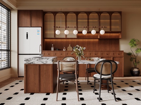 中古风餐厅岛台su模型