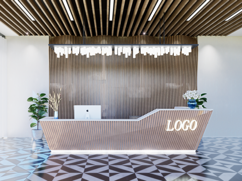 现代简约办公室前台接待台su模型
