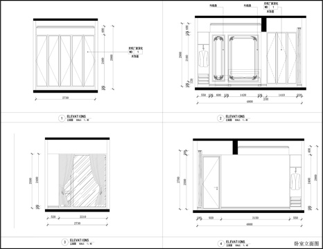 欧式卧室立面图 墙面布局图 墙面节点 立面图cad施工图