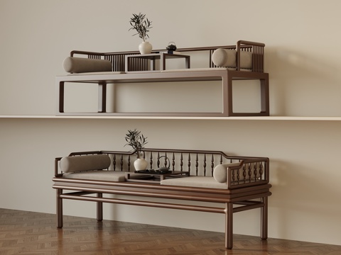 新中式罗汉床su模型