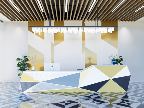 现代简约办公室前台接待台su模型