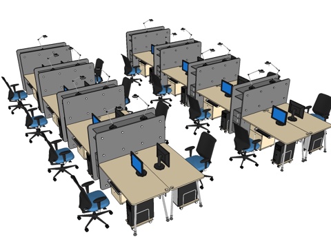 办公桌 办公椅 文件柜 员工办公桌su模型