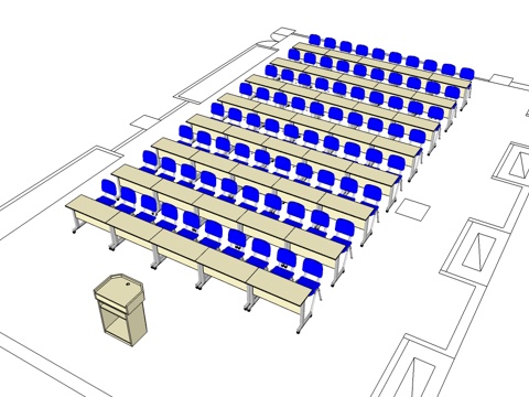 培训桌 培训椅 办公家具 演讲台su模型