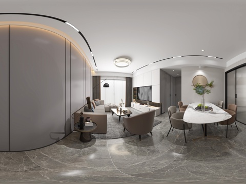  现代客餐厅灰白客厅餐厅 